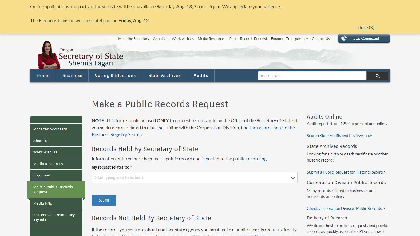 State of Oregon: Oregon Secretary of State - Make a Public ...