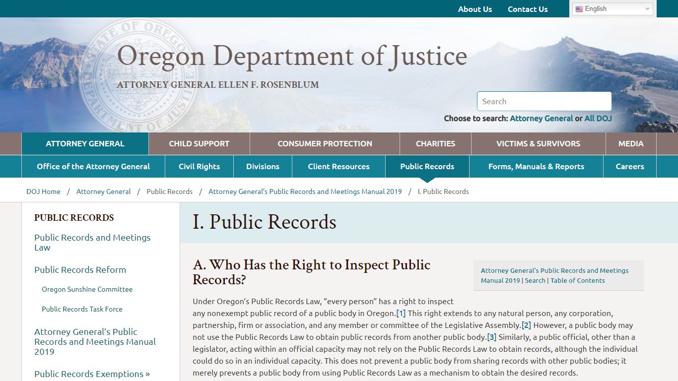 I. Public Records - Oregon Department of Justice